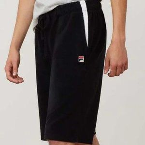Men's FILA Gabe French Terry Shorts Size Small Black White Drawstring Long‎ NEW